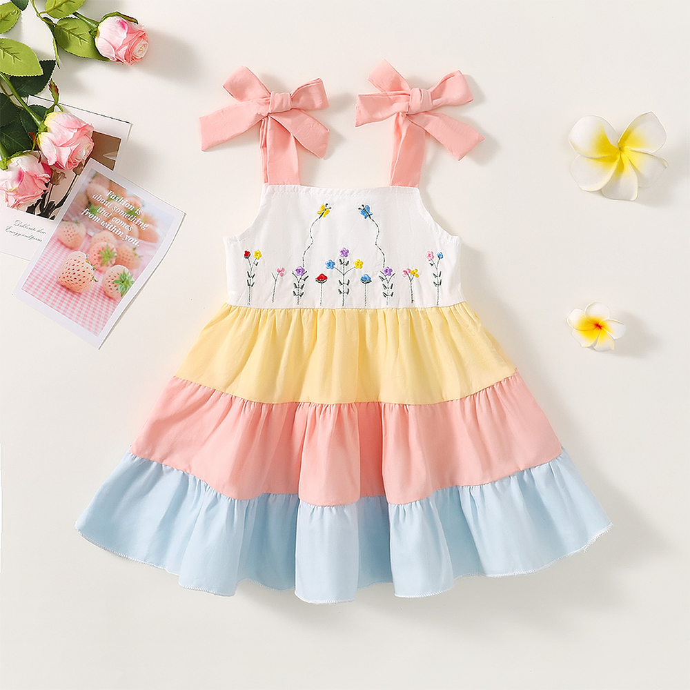 Girl Floral Embroidered Rainbow Dress| Dress83