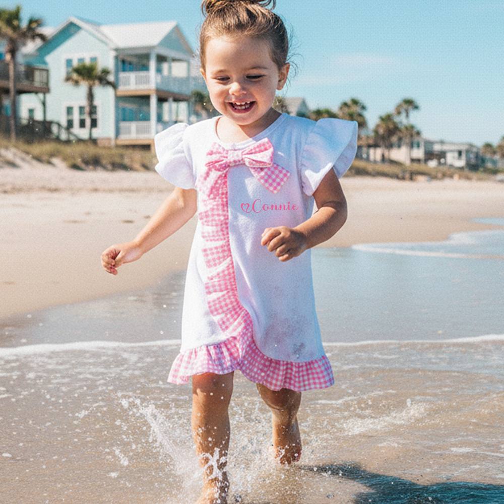 Personalized Girl Ruffle Beach Swim Cover Up| Swimsuit07