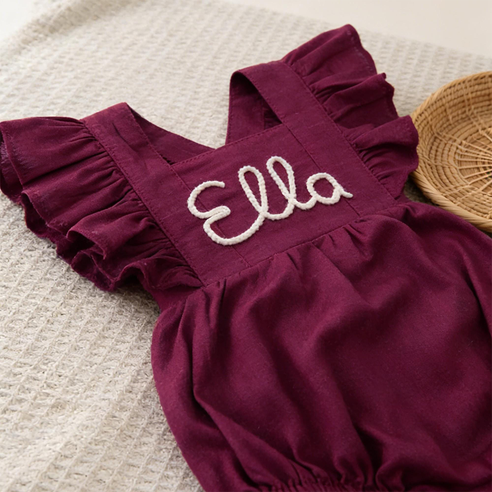 Personalized Baby Gril Embroidered Linen Romper| BBcloth131