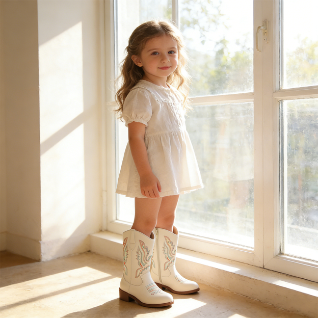  Girl Embroidered White Western Cowgirl Boots| Shoes01