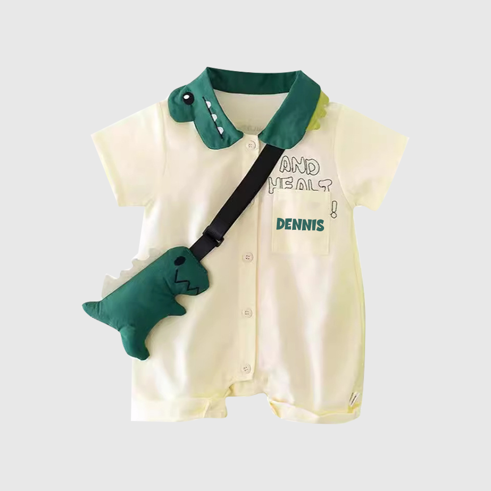 Personalized Baby Boy Dinosaur Romper with Bag| BBcloth134