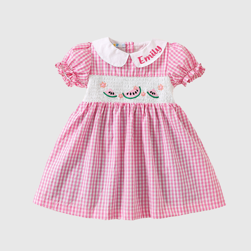 Personalized Girl  Watermelon Embroidered Pink Dress| Dress84
