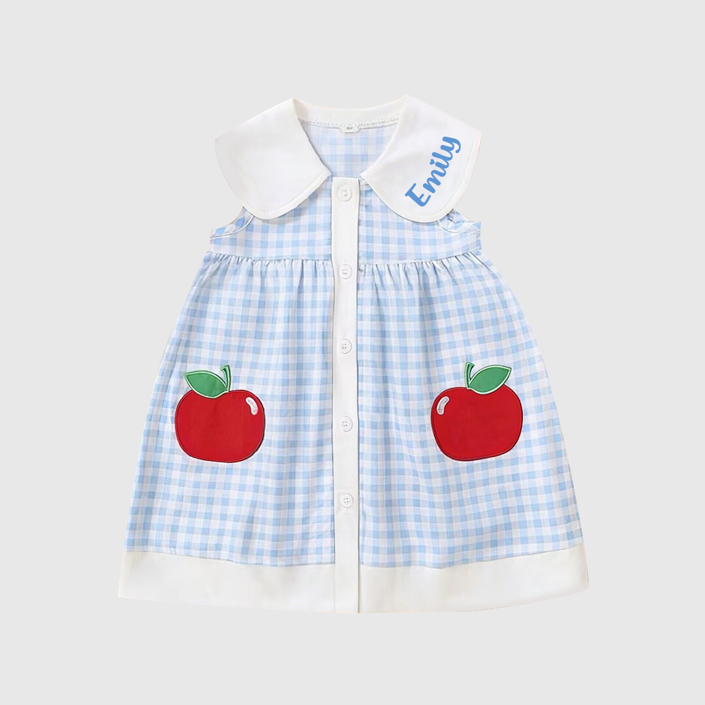 Personalized Girl Check Strawberry Sleeveless Summer Dress| Dress94