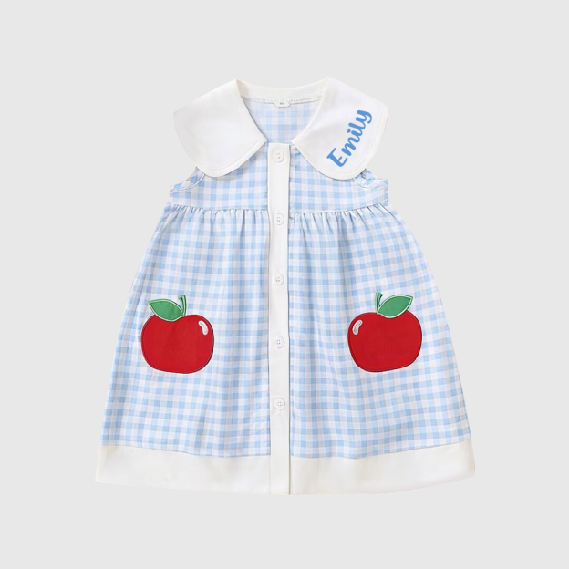 Personalized Girl Check Strawberry Sleeveless Summer Dress| Dress94