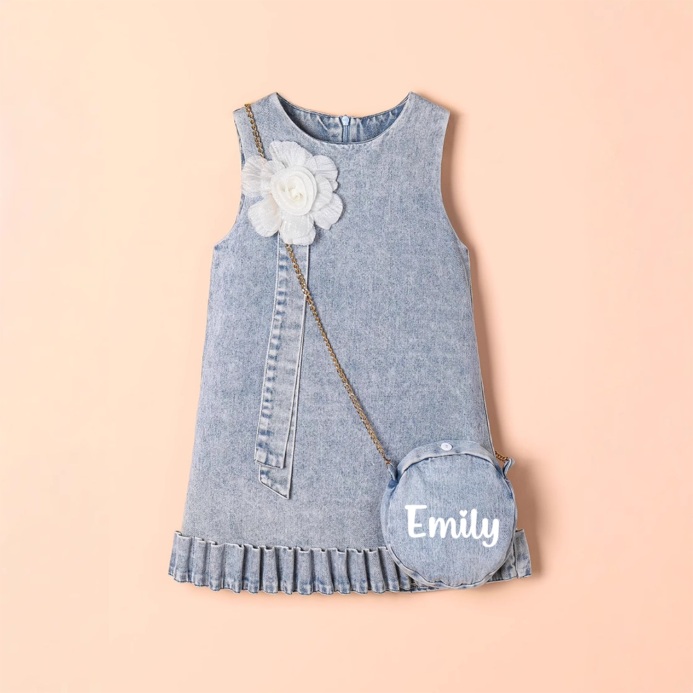 Personalized Girl Denim Dress with Matching Bag| Dress95