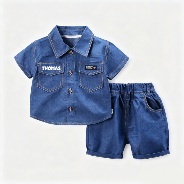 Personalized Boy Toddler Denim Shirt and Shorts Set| Cloth279