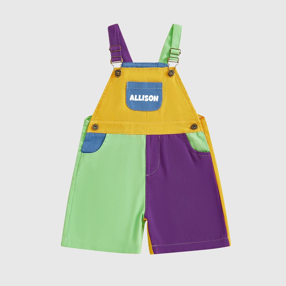 Personalized Kids Color Block Denim Overalls| Pants57