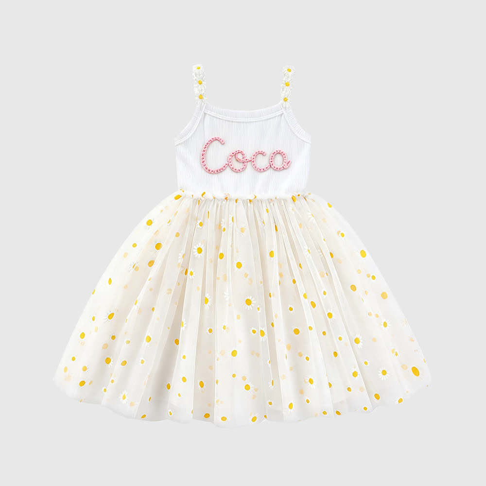 Personalized Girl Hand Knitted Rainbow Daisy Tutu Dress| Dress100