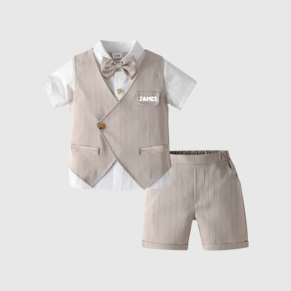 Personalized Name Baby Boy Formal Outfit with Bow Tie| Cloth281