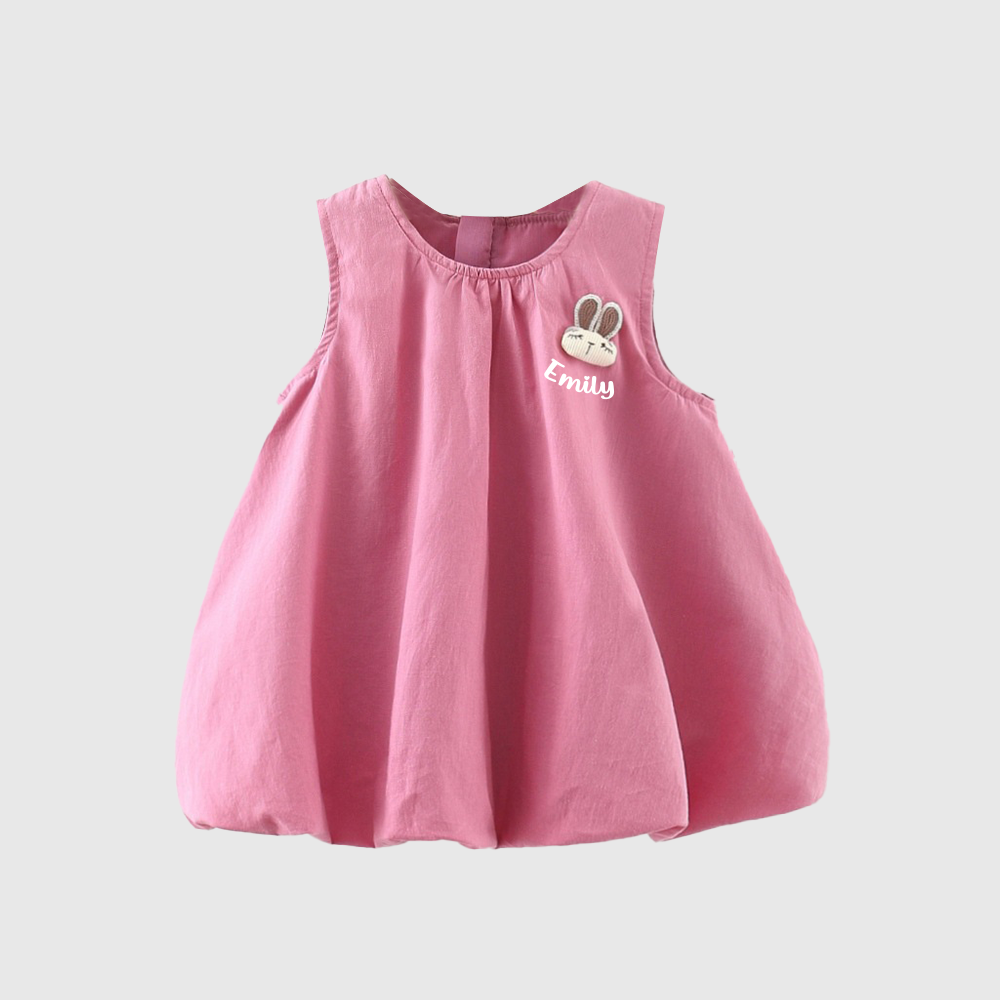 Personalized Girl Pink Sleeveless Bunny Ears Dress| Dress103