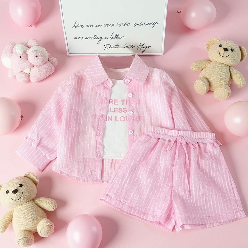 Personalized Girl Casual Pink Summer 3-Piece Outfit| Cloth283
