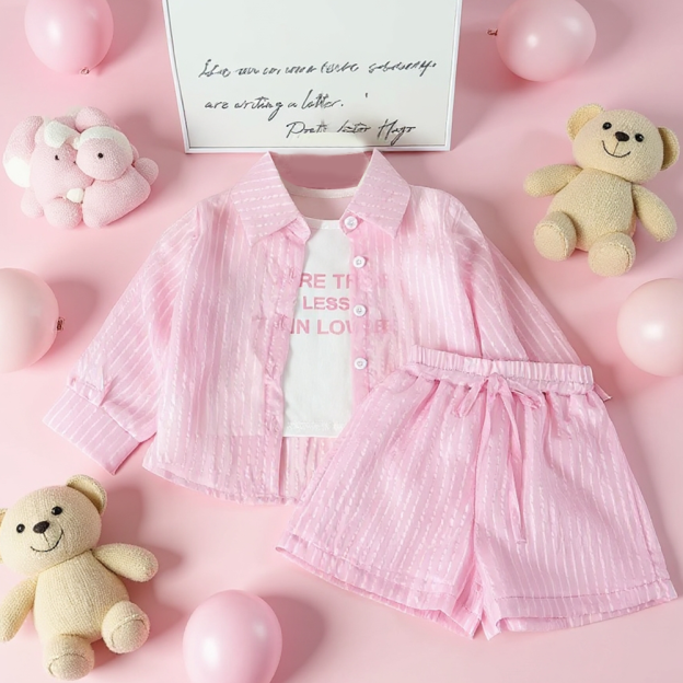 Personalized Girl Casual Pink Summer 3-Piece Outfit| Cloth283