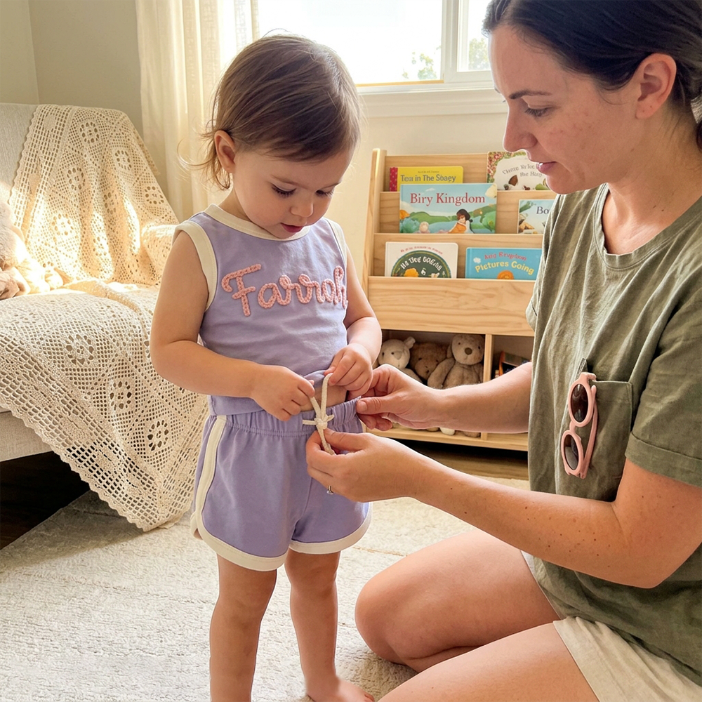 Personalized Hand Embroidered Kid Tank Top and Shorts Set | Cloth284