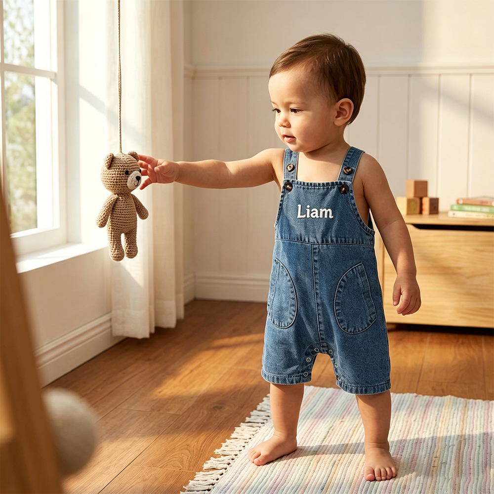 Personalized Baby Embroidered Denim Overalls| Pants58