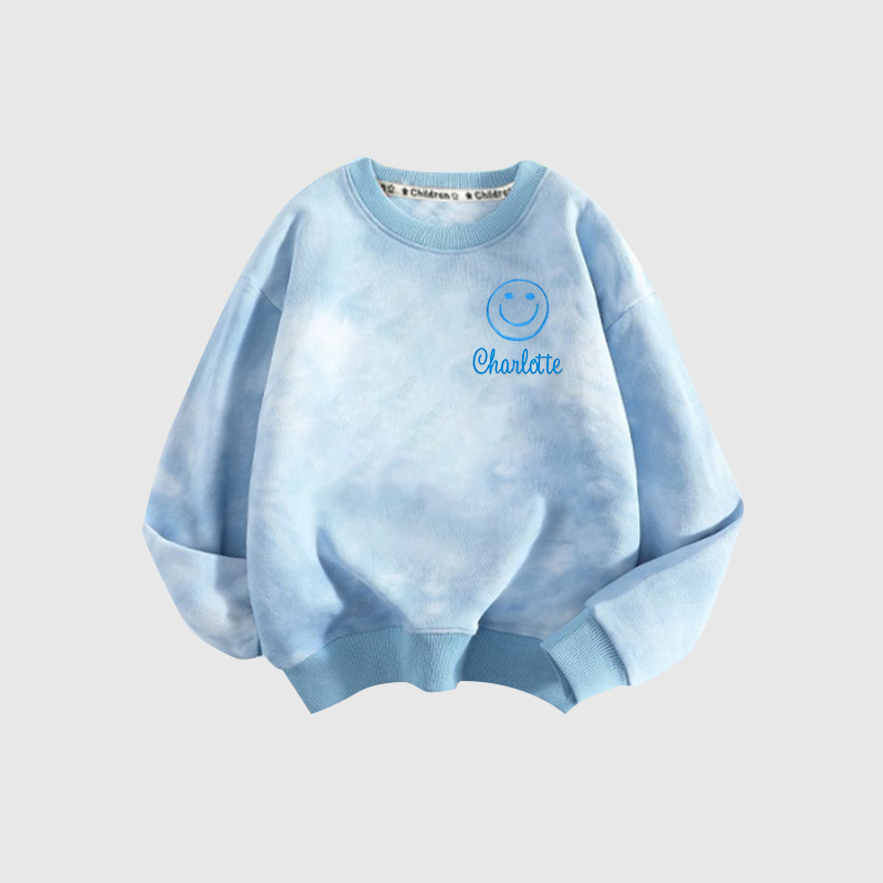 Personalized Embroidered Happy Face Tie Dye Sweatshirt| Cloth95