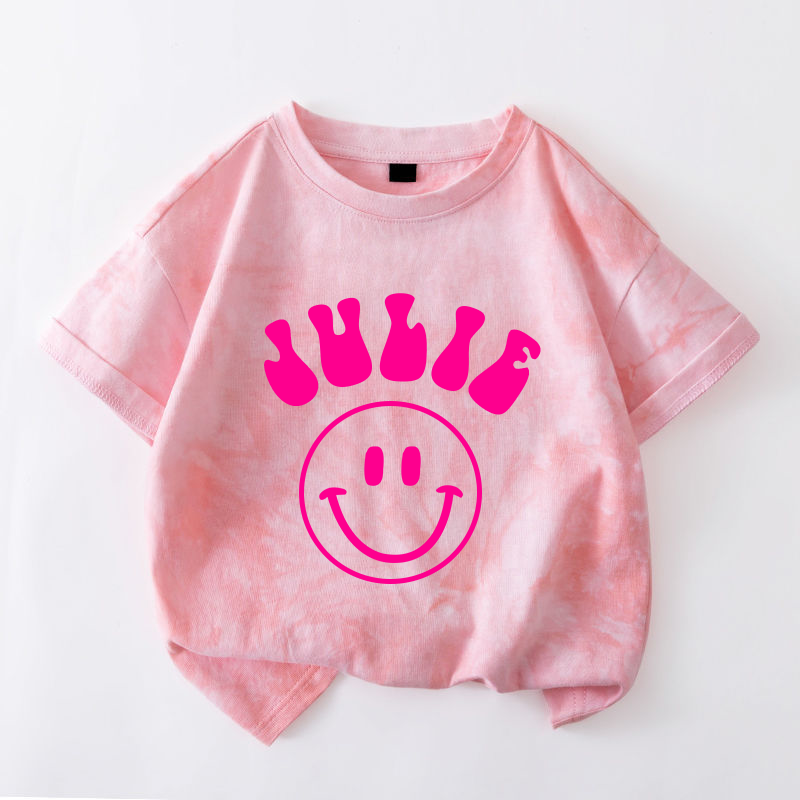 Personalized Kid Smiley Face Tie Dye Short Sleeve Tee| Cloth284