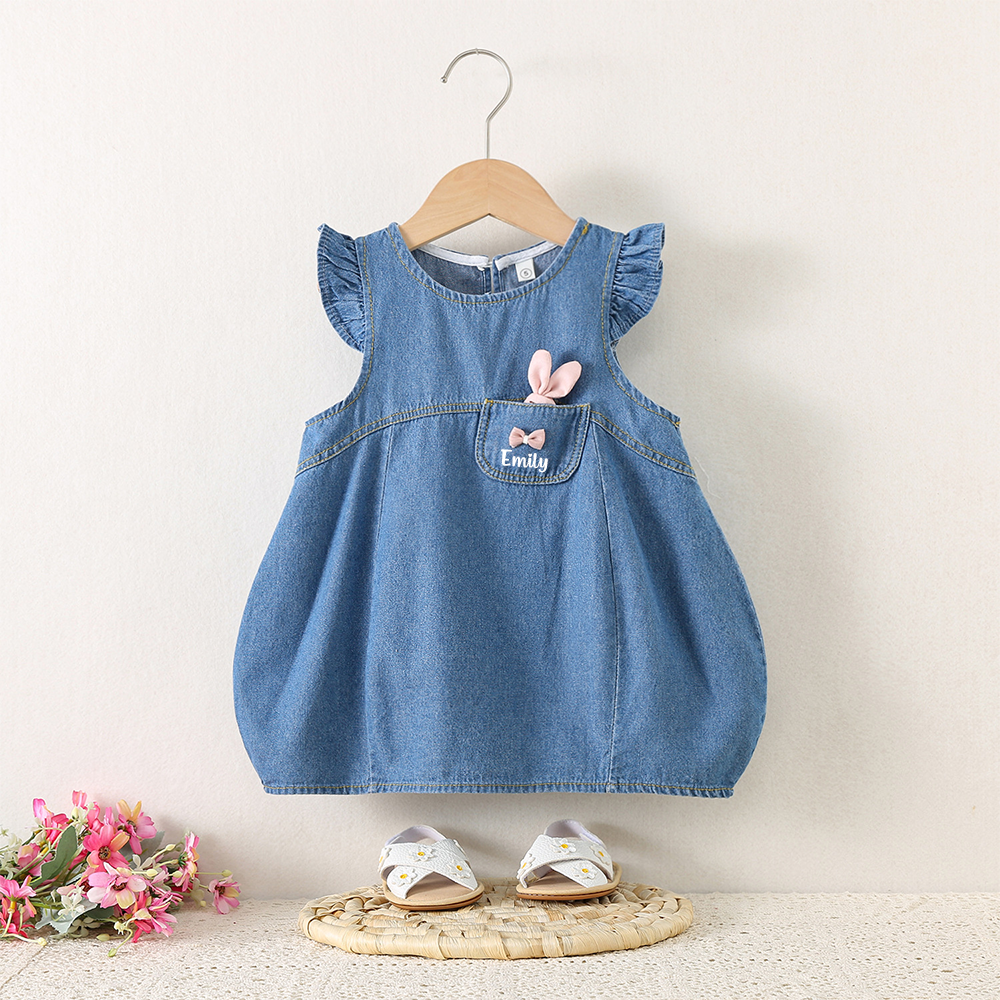 Personalized Girl Ruffle Denim Bubble Dress| Dress117