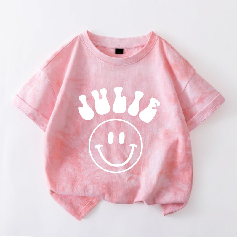 Personalized Kid Smiley Face Tie Dye Short Sleeve Tee| Cloth28401