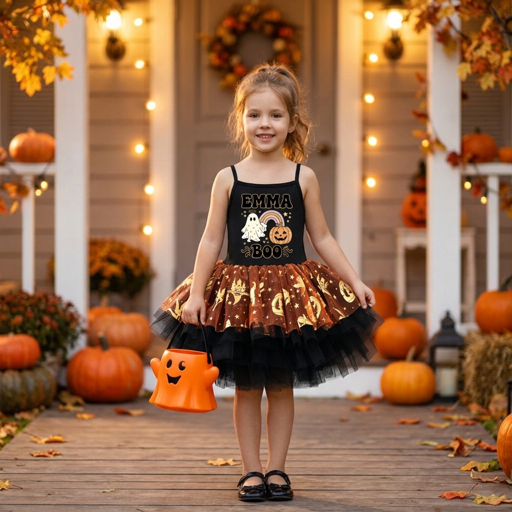 Personalized Girl Halloween Pumpkin Tutu Dress| YESHalloween11