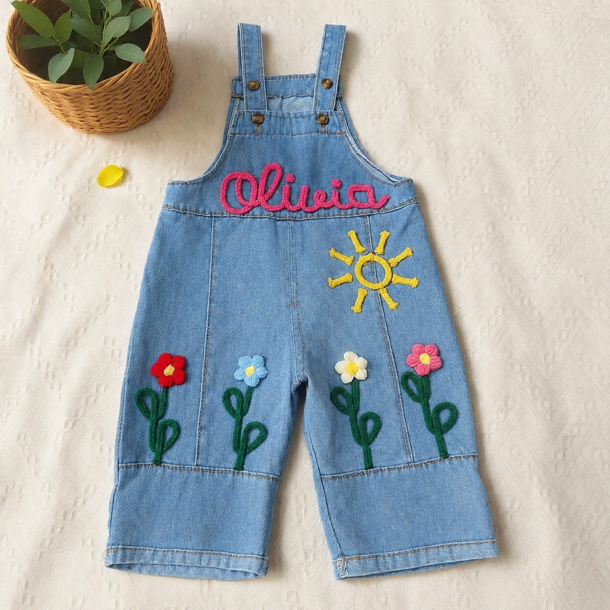 Personalized Kids Embroidered Oversized Denim Overalls| Pants60