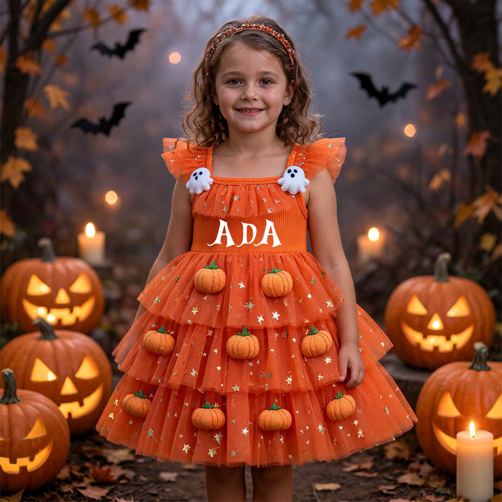Personalized Girl Halloween Halloween 3D Pumpkin Tutu Dress| YESHalloween14
