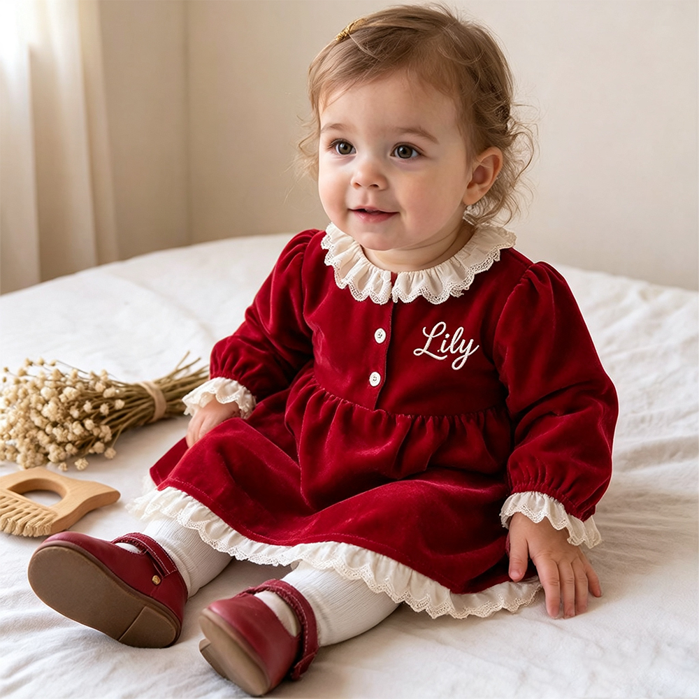 Personalized Girl Christmas Embroidered Dress| YESMC36