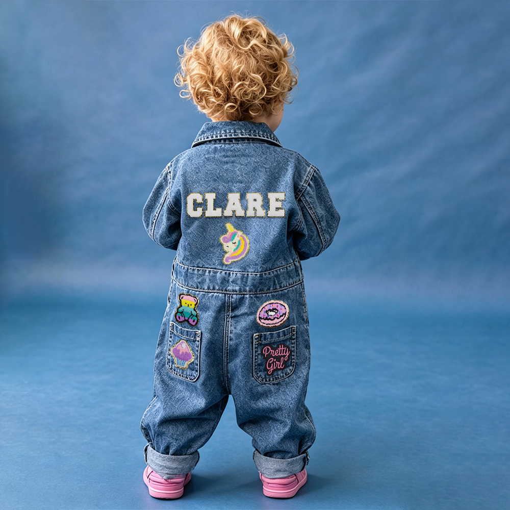 Personalized Baby Hand Patch Oversized Denim Jumpsuit| Pants61