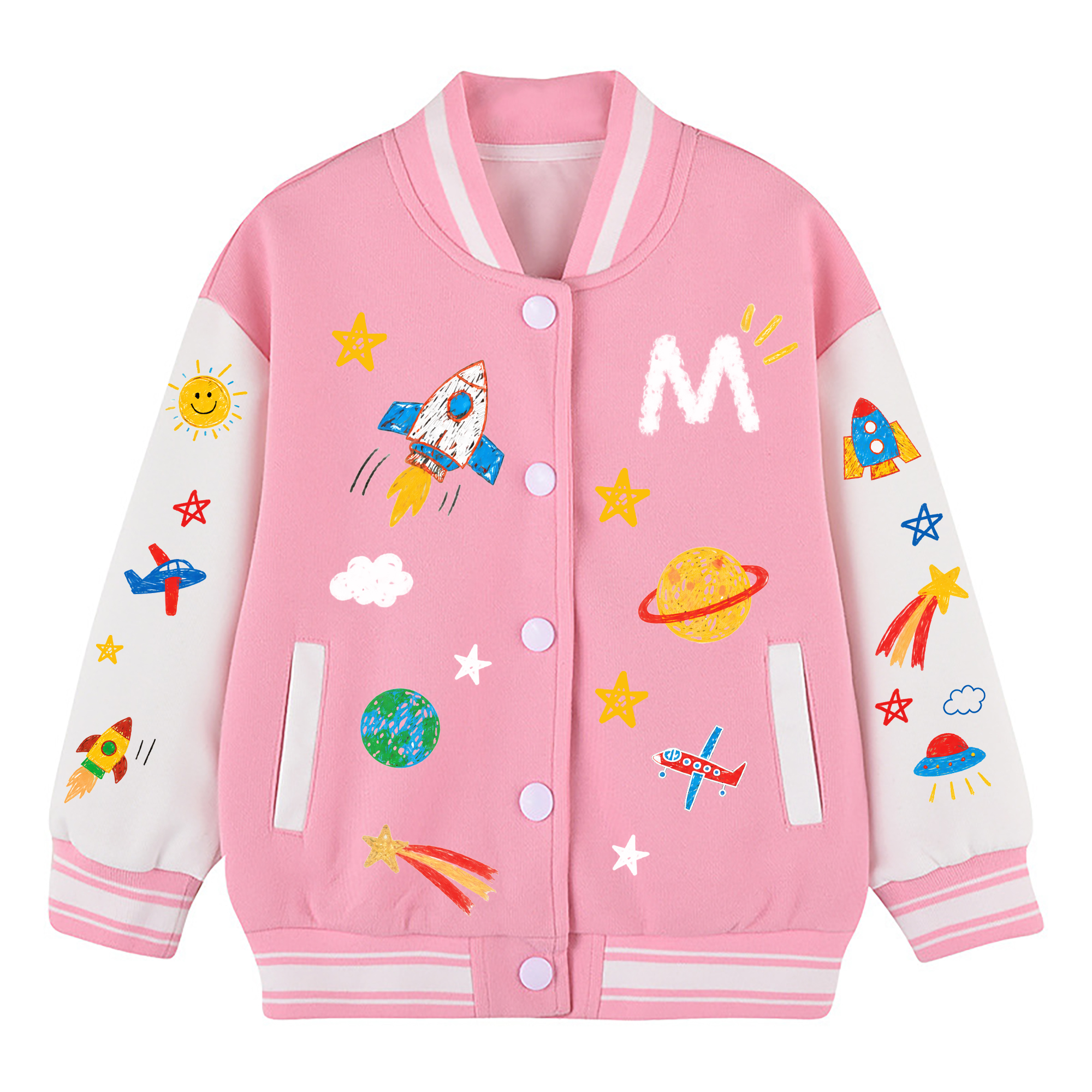 Personalized Kids Space Rocket Varsity Jacket | Cloth291