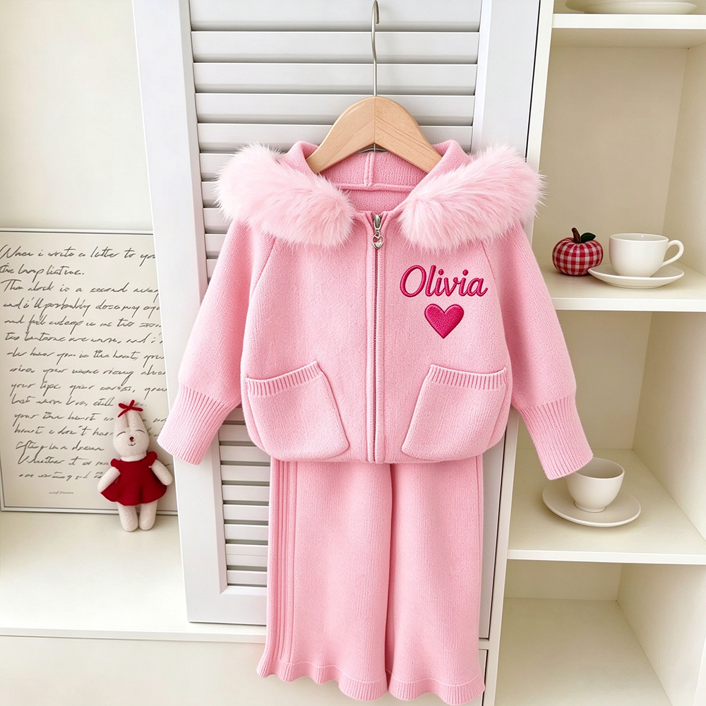 Personalized Winter Luxury Girls Knitted Tracksuit Set | Cloth297