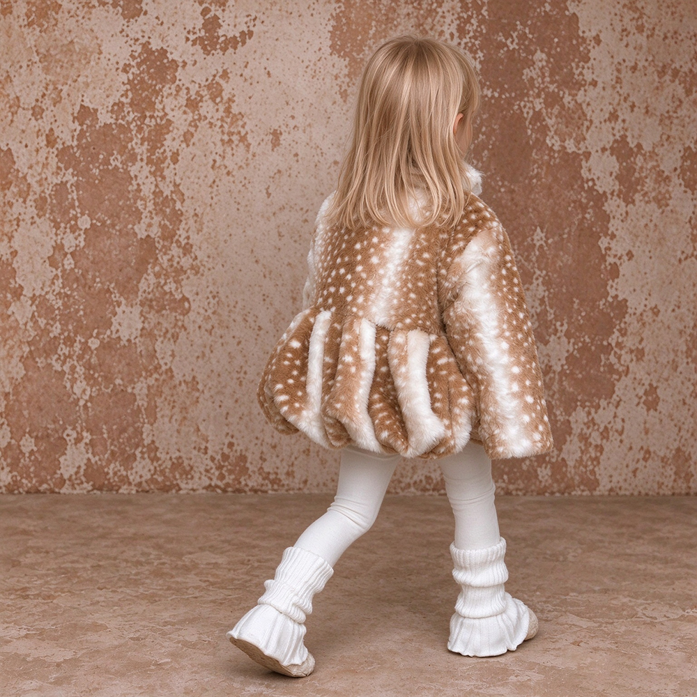Personalized Embroidered Girls Fluffy Spotted Faux Fur Jacket | Cloth299