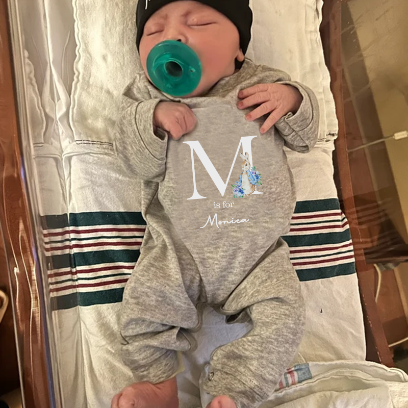 Personalised Blue Rabbit Initial Baby Going Home Sets| BBCloth03