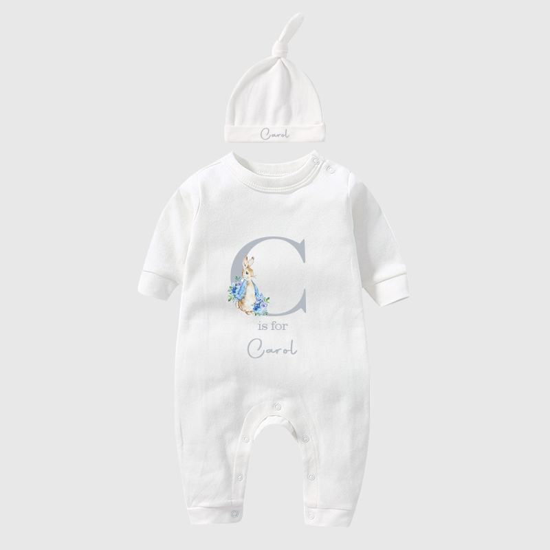 Personalised Blue Rabbit Initial Baby Going Home Sets| BBCloth03