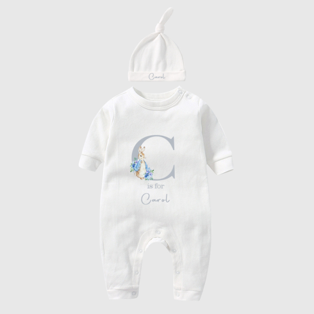 Personalised Blue Rabbit Initial Baby Going Home Sets| BBCloth03