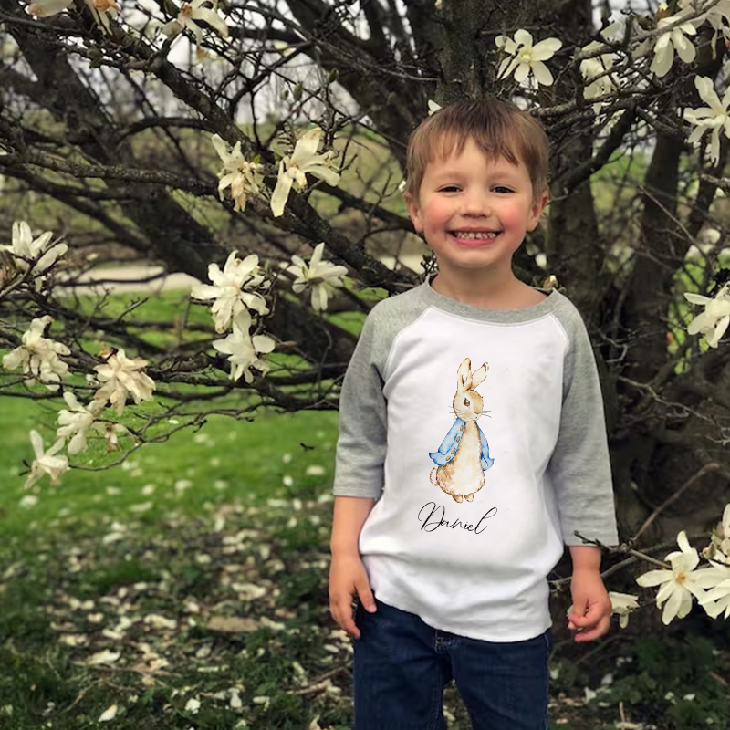 Personalized Kids Blue & Pink Rabbit Long Sleeves Shirt| Cloth132