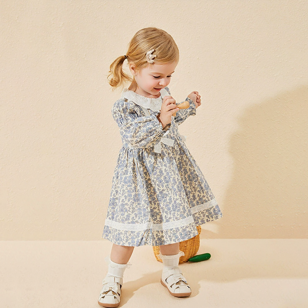 Personalized Girl Long Sleeve Floral Dress| Dress35