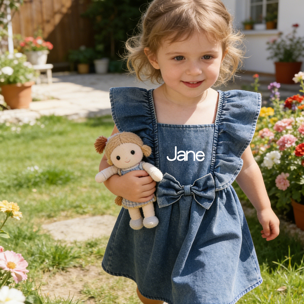 Personalized Girl Ruffle Shoulder Denim Dress| Dress73