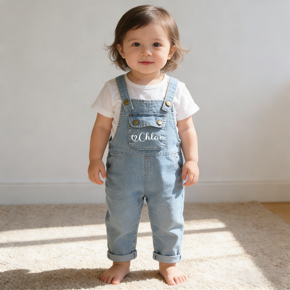 Personalized Kids Wing Patch Denim Overalls Set| Pants45