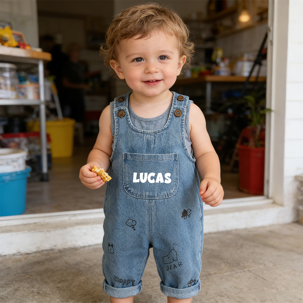 Personalized Kids Bear Denim Overalls| Pants48