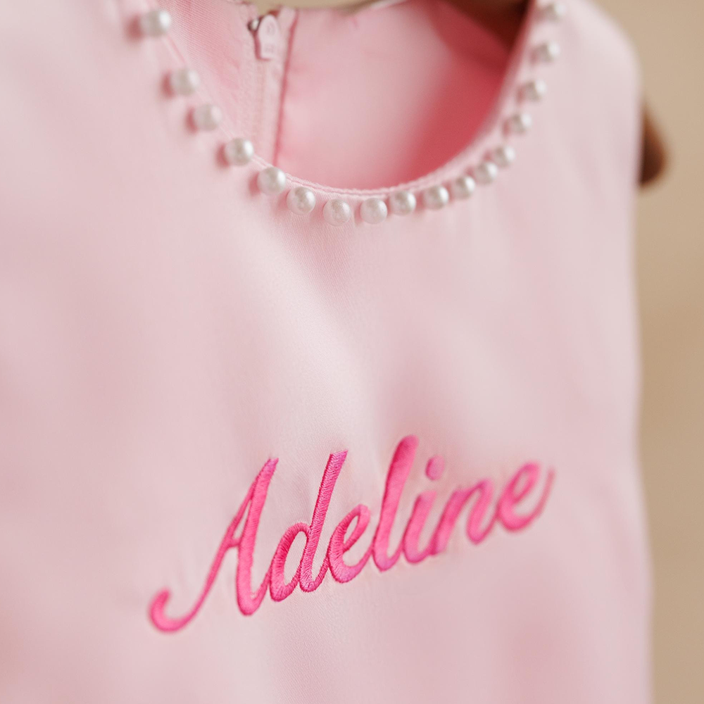 Personalized Girl Embroidered Pink Party Dress| Dress77