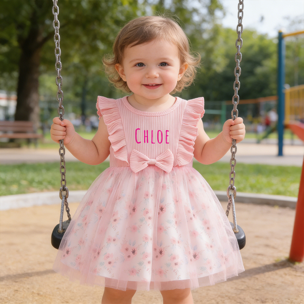 Personalized Girl Floral Dress With Bow| Dress81