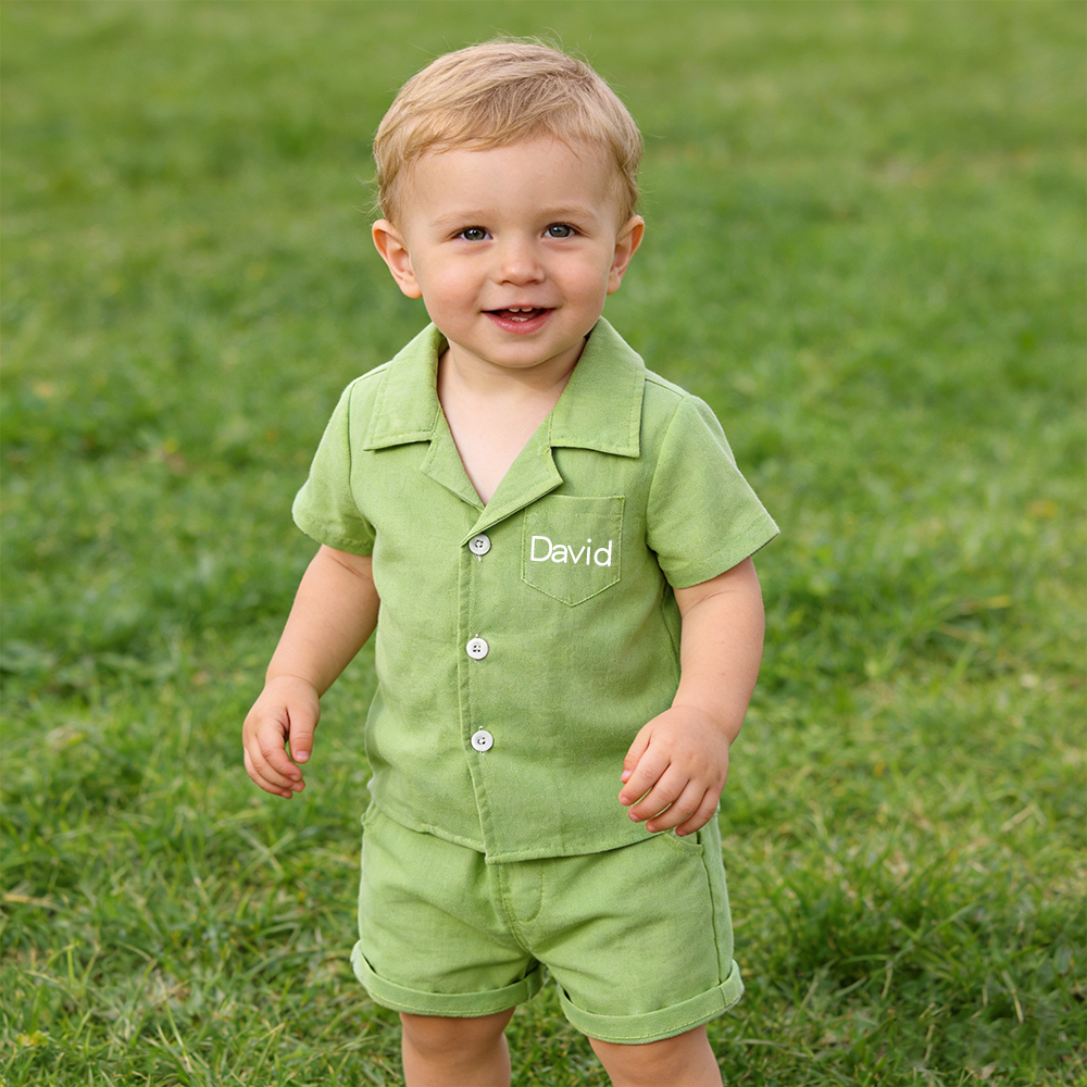 Personalized Boy Summer Casual Linen Short Set| Cloth269