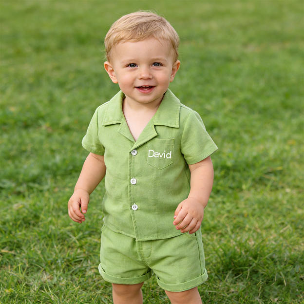 Personalized Boy Summer Casual Linen Short Set| Cloth269