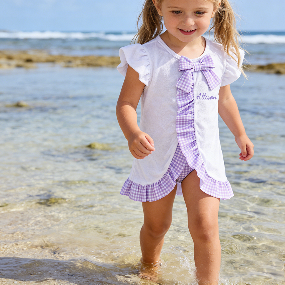 Personalized Girl Ruffle Beach Swim Cover Up| Swimsuit07