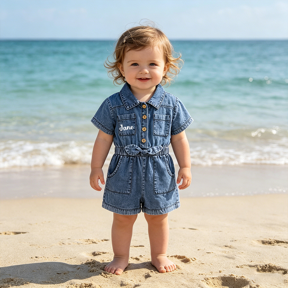 Personalized Girl Casual Denim Jumpsuit | cloth275
