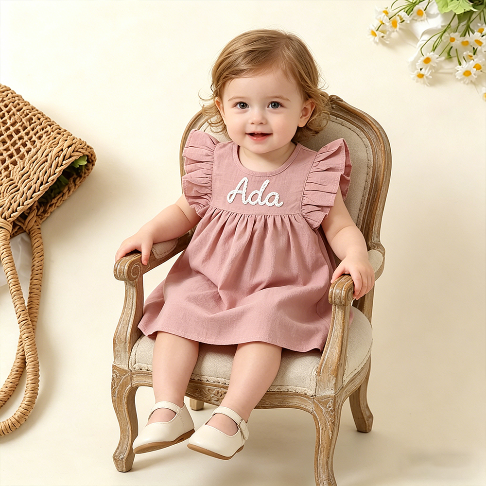 Personalized Girls Hand-Embroidered Name Ruffle Bubble Dress| Dress86