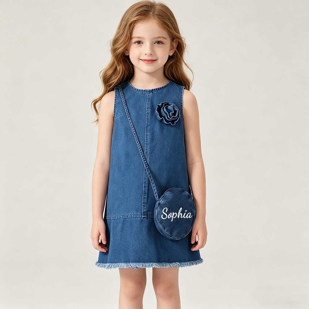 Personalized Girl Denim Dress with Matching Bag| Dress96