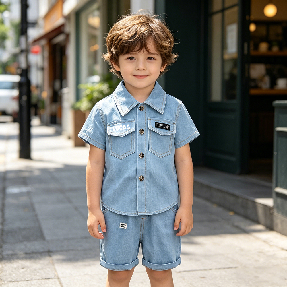 Personalized Boy Toddler Denim Shirt and Shorts Set| Cloth279