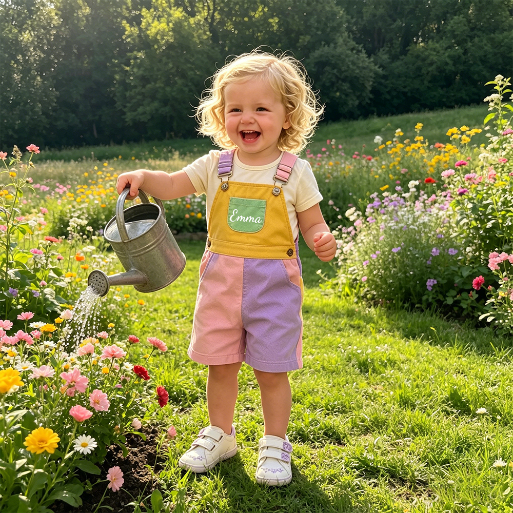 Personalized Kids Color Block Denim Overalls| Pants57