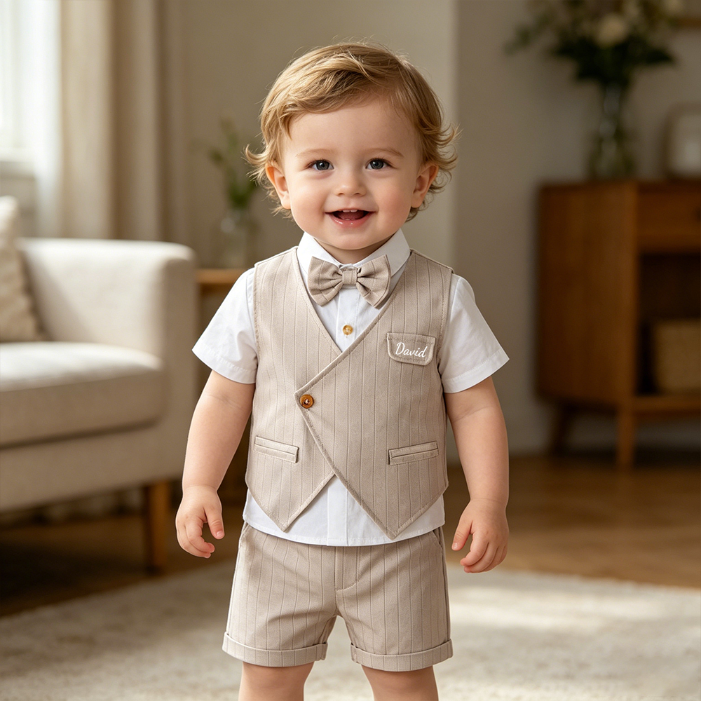 Personalized Name Baby Boy Formal Outfit with Bow Tie| Cloth281