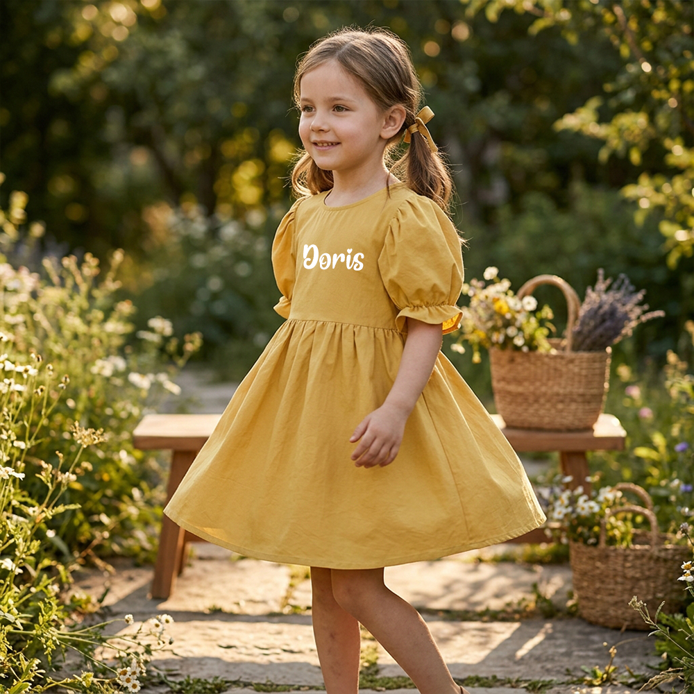 Personalized Girl Puff Sleeve Summer Dress| Dress108